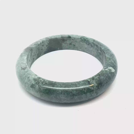 60.70 mm TAU Kazakh Jadeite Bangle, White with Green Accents, Natural Type A