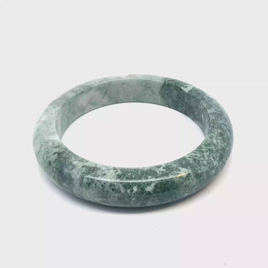 60.68 mm TAU Kazakh Jadeite Bangle, Green and White, Natural Type A