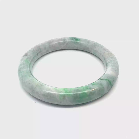 56.32 mm QAR Kazakh Jadeite Bangle, Pale Green and White, Natural Type A