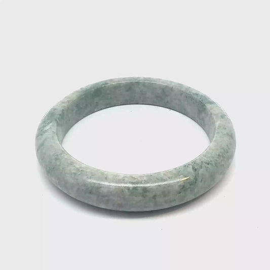 61 mm QAR Kazakh Jadeite Bangle, Green and White, Natural Type A