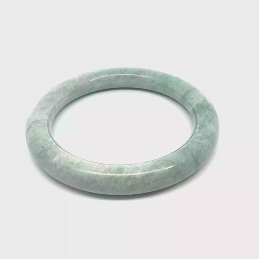 59.08 mm QAR Kazakh Jadeite Bangle, Light Green and White, Natural Type A