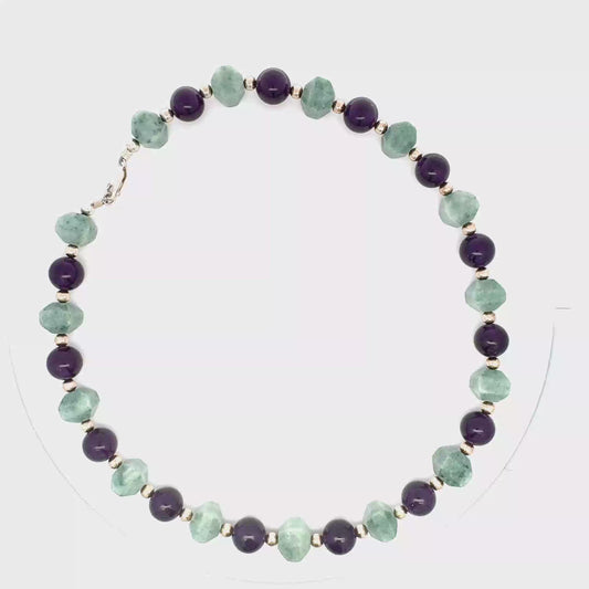 Manzano Guatemalan Jade & Amethyst Beaded Necklace in Silver