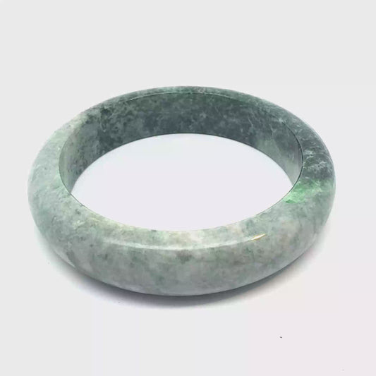 65.22 mm TAU Kazakh Jadeite Bangle, Green and White Mottled, Natural Type A
