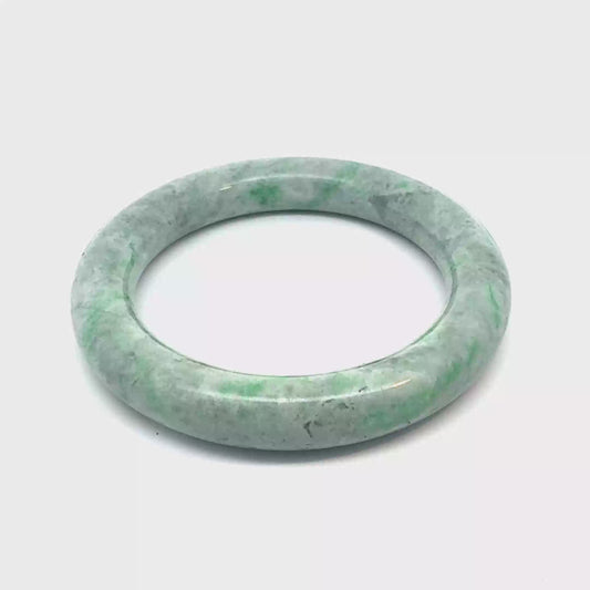 56.24 mm QAR Kazakh Jadeite Bangle, Light Green and White, Natural Type A
