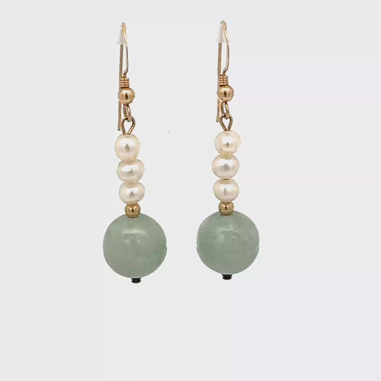 Manzano Guatemalan Jadeite & Pearl Dangle Earrings in Gold Vermeil
