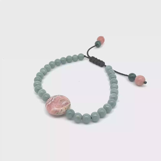 Celestial Blue Jadeite & Rhodochrosite Bracelet | 5.5 mm