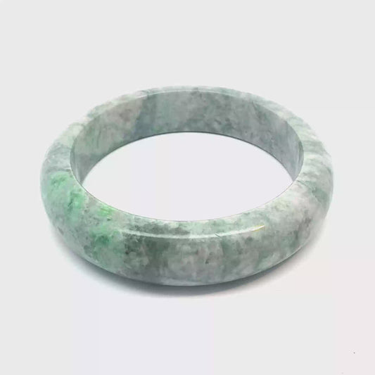 62.66 mm TAU Kazakh Jadeite Bangle, Soft Green and White, Natural Type A