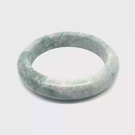 60.60 mm QAR Kazakh Jadeite Bangle, Mottled Green and White, Natural Type A
