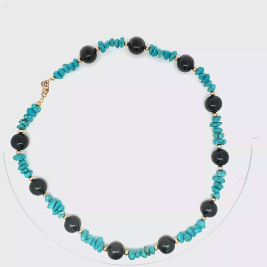 Black Guatemalan Jade & Campitos Turquoise Necklace in Gold Vermeil