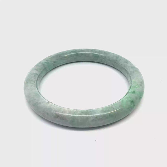 59.23 mm QAR Kazakh Jadeite Bangle, Pale Green and White, Natural Type A