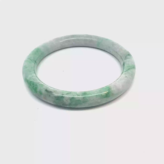 56 mm TAU Kazakh Jadeite Bangle, Green and White, Natural Type A