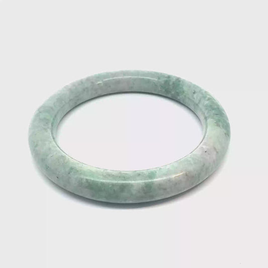 58.8 mm QAR Kazakh Jadeite Bangle, Mottled Green and White, Natural Type A