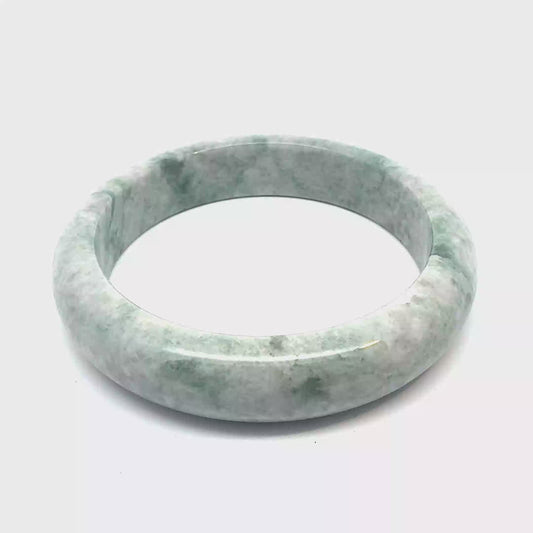 64.74 mm QAR Kazakh Jadeite Bangle, Pale Green and White, Natural Type A