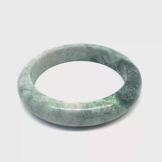 62.60 mm TAU Kazakh Jadeite Bangle, Mottled Green and White, Natural Type A
