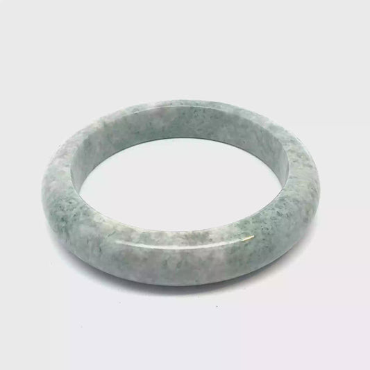 60.45 mm QAR Kazakh Jadeite Bangle, Pale Green and White, Natural Type A
