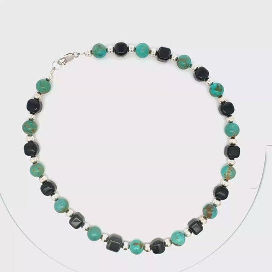 Black Guatemalan Jade & Campitos Turquoise Necklace in Silver