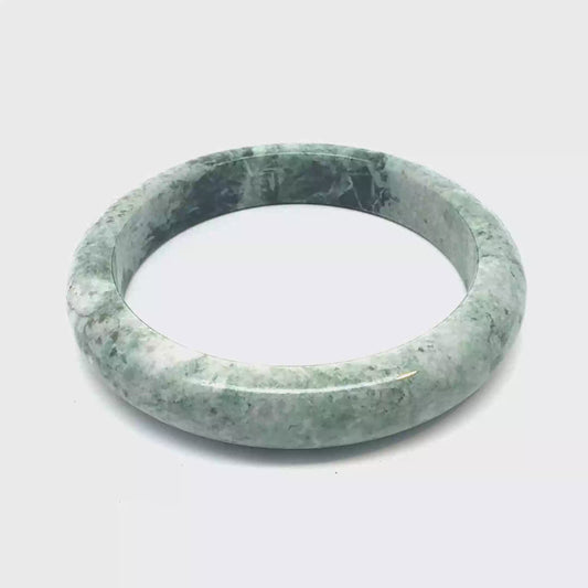 63.59 mm TAU Kazakh Jadeite Bangle, Marbled Green, Natural Type A