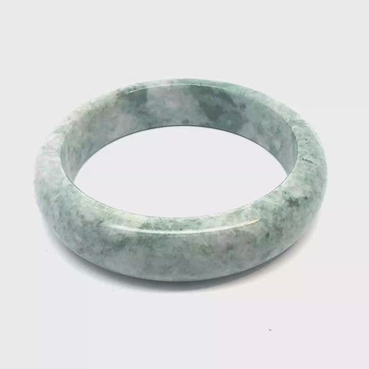 64.48 mm QAR Kazakh Jadeite Bangle, Mottled Green and White, Natural Type A