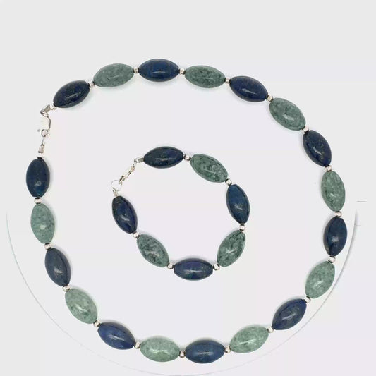 Type A Guatemalan Jade & Chilean Lapis Lazuli Necklace & Bracelet Set