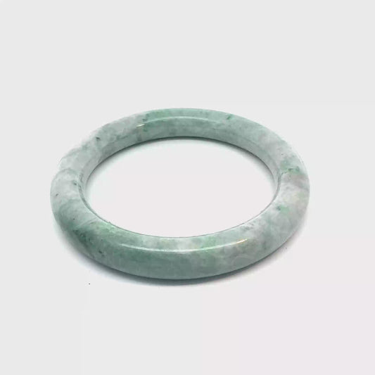 55.26 mm QAR Kazakh Jadeite Bangle, Grey-Green and White, Natural Type A