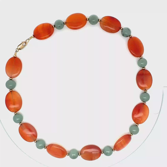 Manzano Guatemalan Jade & Carnelian Beaded Necklace in Gold Vermeil