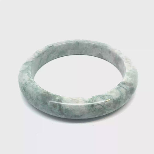 63.58 mm QAR Kazakh Jadeite Bangle, Mottled Green and White, Natural Type A