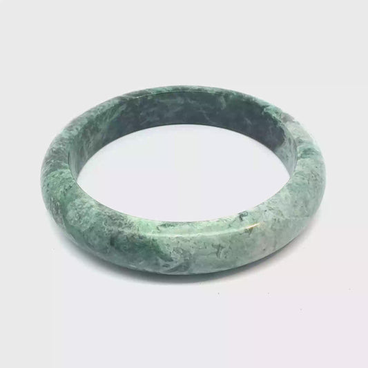 63.58 mm TAU Kazakh Jadeite Bangle, Green and White, Natural Type A