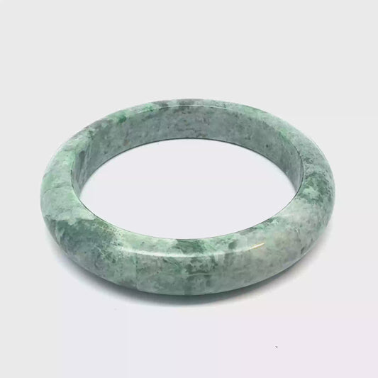 63.51 mm TAU Kazakh Jadeite Bangle, Mottled Green and Cloudy White, Natural Type A