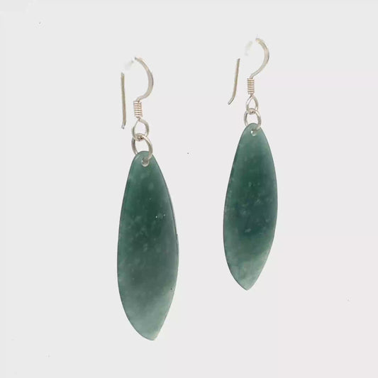 Princesa Blue Guatemalan Jade Marquise-Form Dangle Earrings in Silver