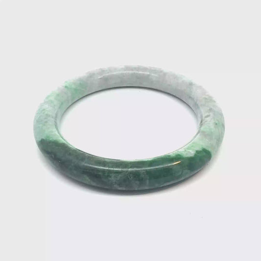 57.10 mm TAU Kazakh Jadeite Bangle, Green and White Gradient, Natural Type A
