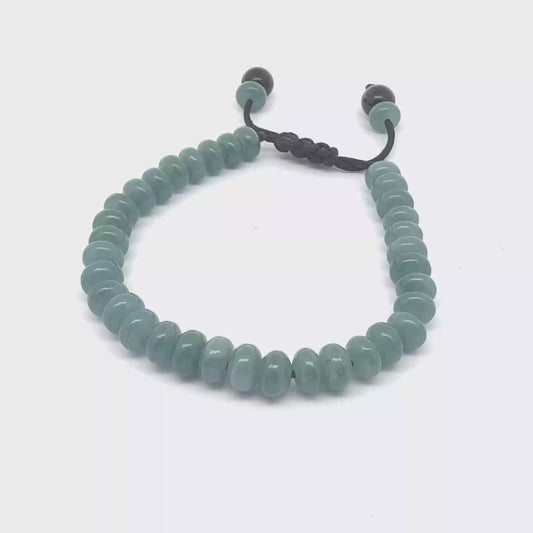 Princesa Blue Jadeite Rondelle & Black Tourmaline Bracelet | 7.5 mm
