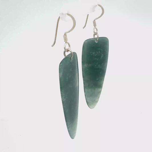 Princesa Blue Guatemalan Jade Freeform Dangle Earrings in Silver