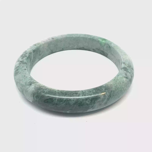 64.42 mm TAU Kazakh Jadeite Bangle, Mottled Light and Dark Green, Natural Type A