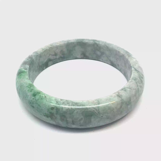 64.37 mm QAR Kazakh Jadeite Bangle, Mottled Green and White, Natural Type A