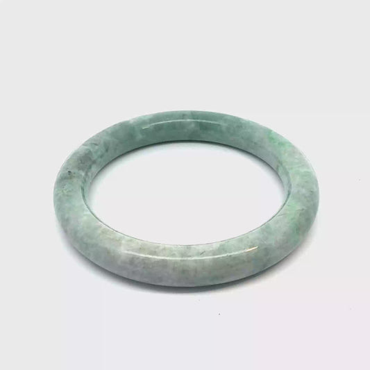 59.23 mm QAR Kazakh Jadeite Bangle, Light Green and White, Natural Type A