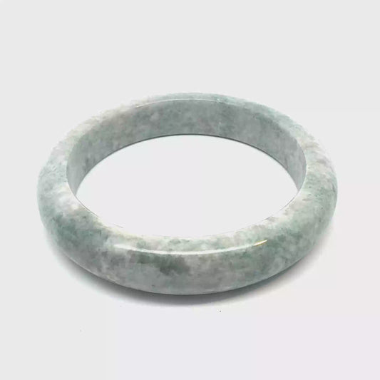 64.43 mm QAR Kazakh Jadeite Bangle, Pale Green and White, Natural Type A