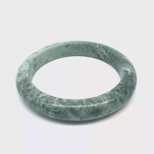 62.65 mm JASYL Kazakh Jadeite Bangle, Mottled Green, Natural Type A