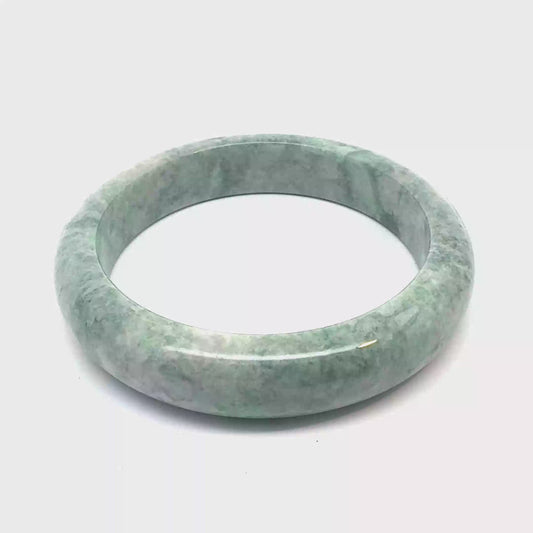 64.54 mm QAR Kazakh Jadeite Bangle, Mottled Light Green and White, Natural Type A