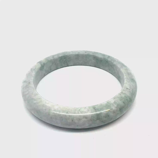 60.70 mm QAR Kazakh Jadeite Bangle, Light Green and Grey-White, Natural Type A
